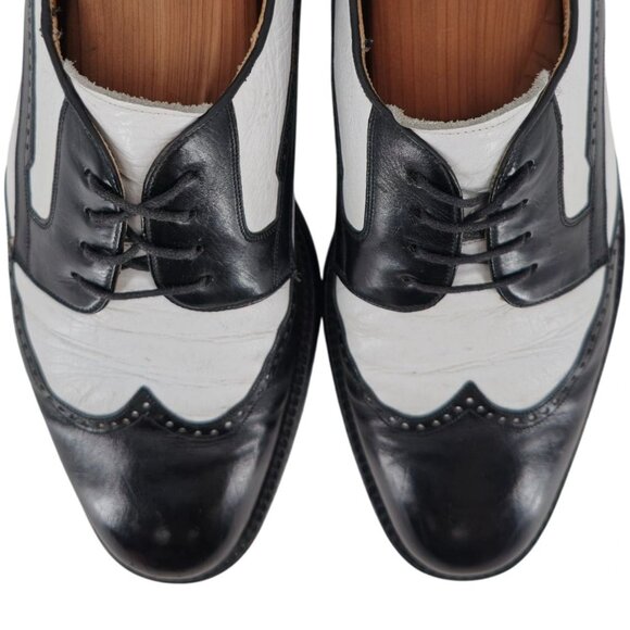 Vintage Mezlan Black White Leather Wingtip Spectators Mens 9M Formal Dress Shoes - Picture 11 of 12